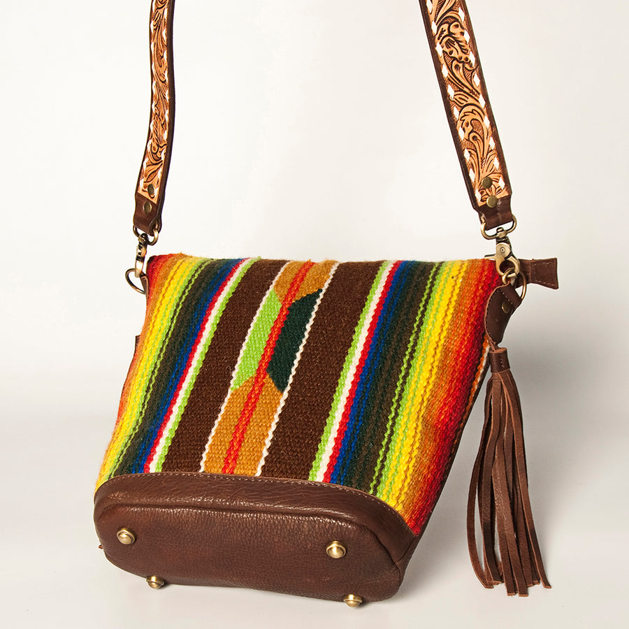 American Darling Fringed Saddle Blanket Large Cross body Bag Eco-Friendly Genuine Leather Floral Tooled YKK Zipper