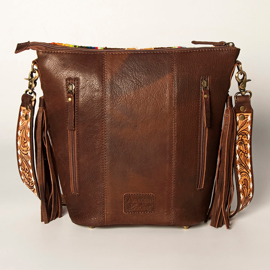 American Darling Fringed Saddle Blanket Large Cross body Bag Eco-Friendly Genuine Leather Floral Tooled YKK Zipper