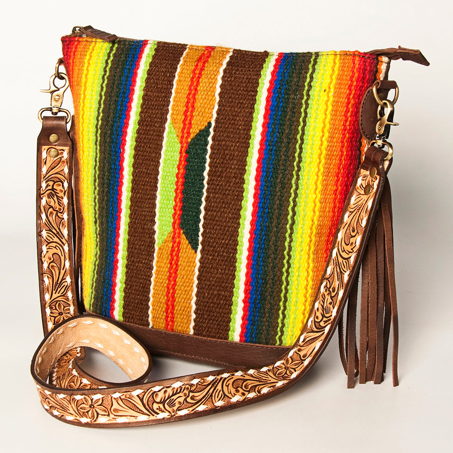 American Darling Fringed Saddle Blanket Hand Tooled Large Cross body Bag - Uhorse