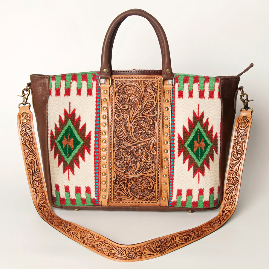 American Darling Hand Tooled Floral Carved Saddle Blanket Tote Bag Eco-Friendly Genuine Leather YKK Zipper