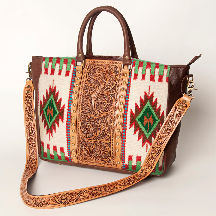 American Darling Hand Tooled Saddle Blanket Genuine Leather Tote Bag - Uhorse