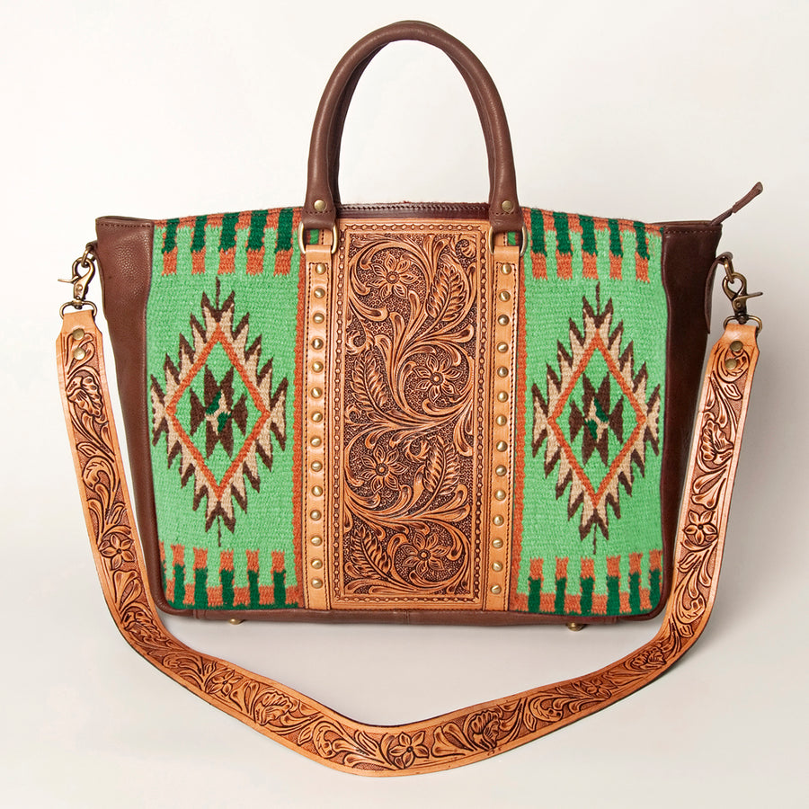 American Darling Hand Tooled Floral Carved Saddle Blanket Tote Bag Eco-Friendly Genuine Leather YKK Zipper