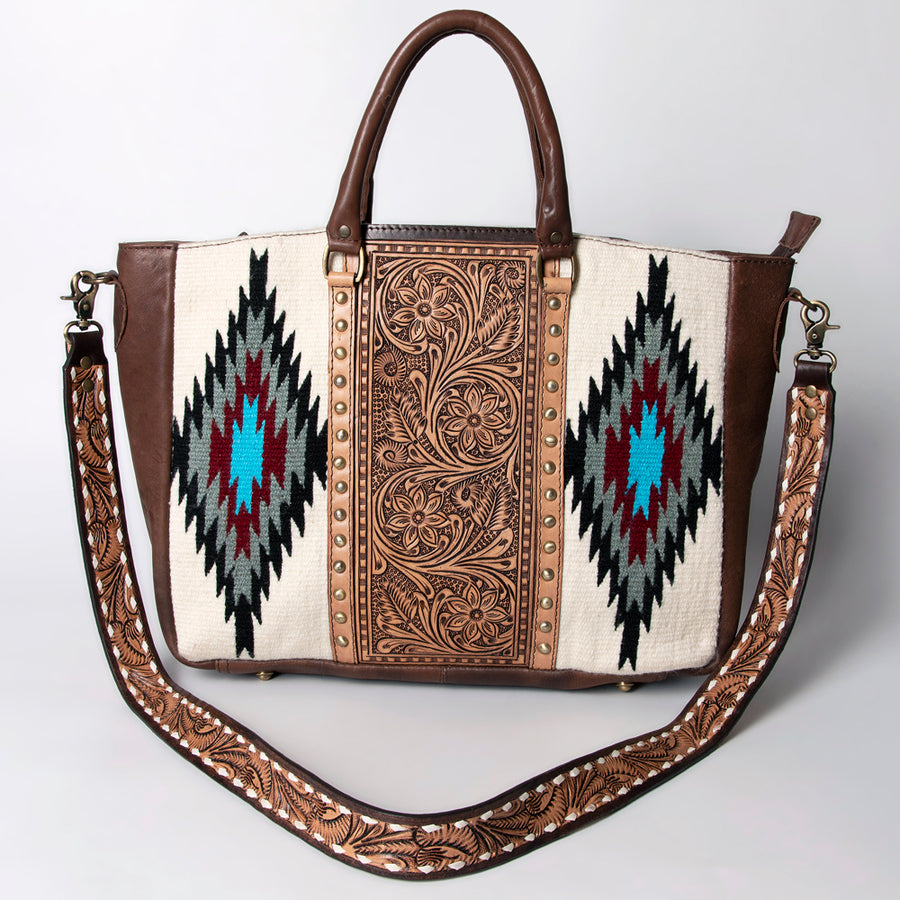 American Darling Hand Tooled Floral Carved Saddle Blanket Tote Bag Eco-Friendly Genuine Leather YKK Zipper