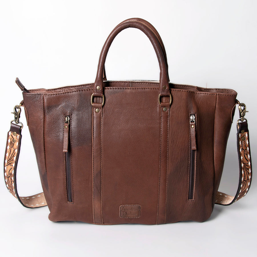 American Darling Hand Tooled Floral Carved Saddle Blanket Tote Bag Eco-Friendly Genuine Leather YKK Zipper