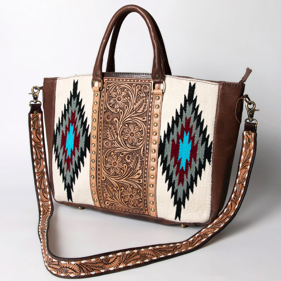 American Darling Hand Tooled Saddle Blanket Genuine Leather Tote Bag - Uhorse