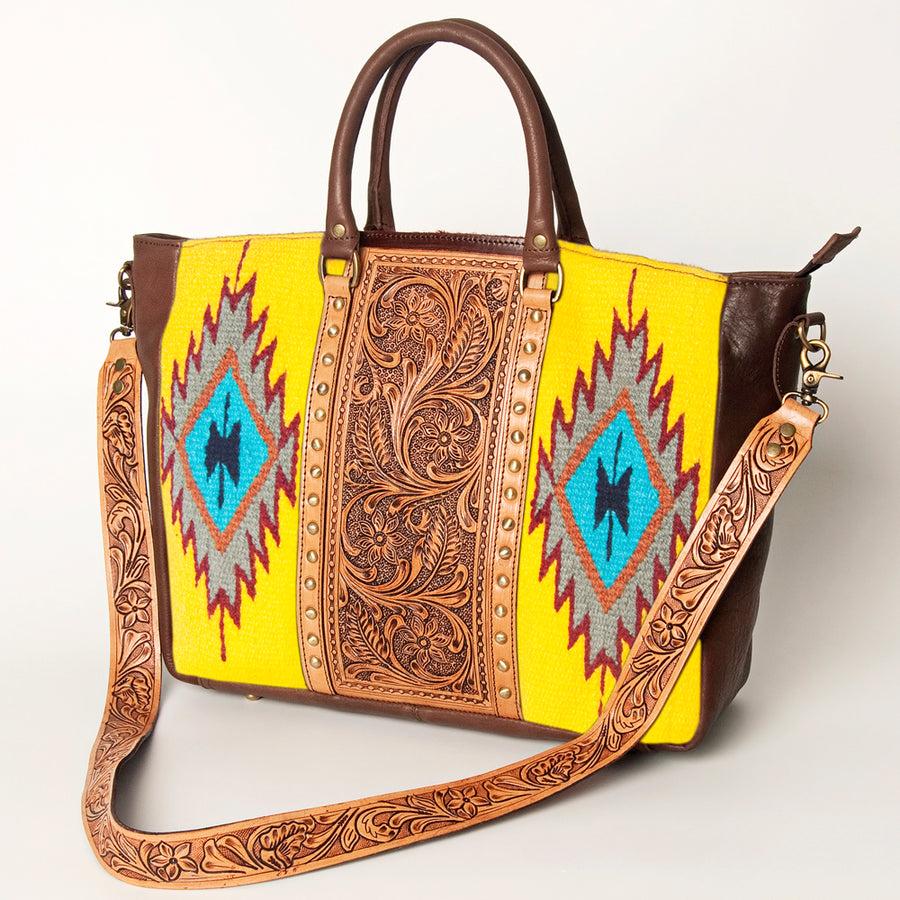 American Darling Hand Tooled Saddle Blanket Genuine Leather Tote Bag - Uhorse