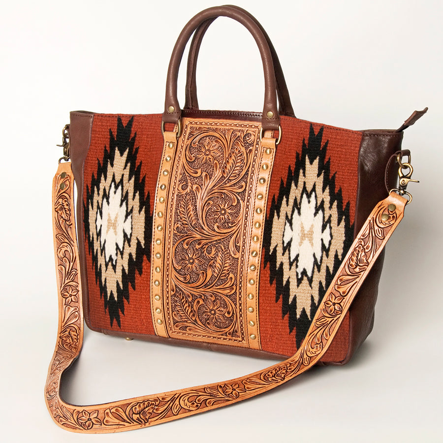 American Darling Hand Tooled Floral Carved Saddle Blanket Tote Bag Eco-Friendly Genuine Leather YKK Zipper