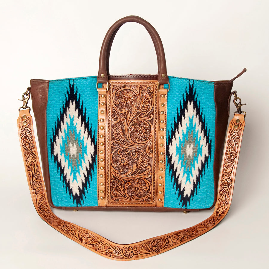 American Darling Hand Tooled Floral Carved Saddle Blanket Tote Bag Eco-Friendly Genuine Leather YKK Zipper