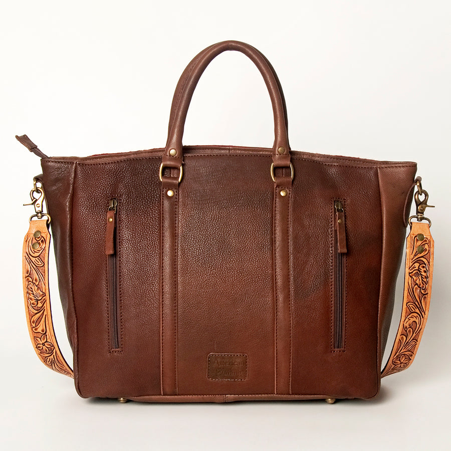 American Darling Hand Tooled Floral Carved Saddle Blanket Tote Bag Eco-Friendly Genuine Leather YKK Zipper