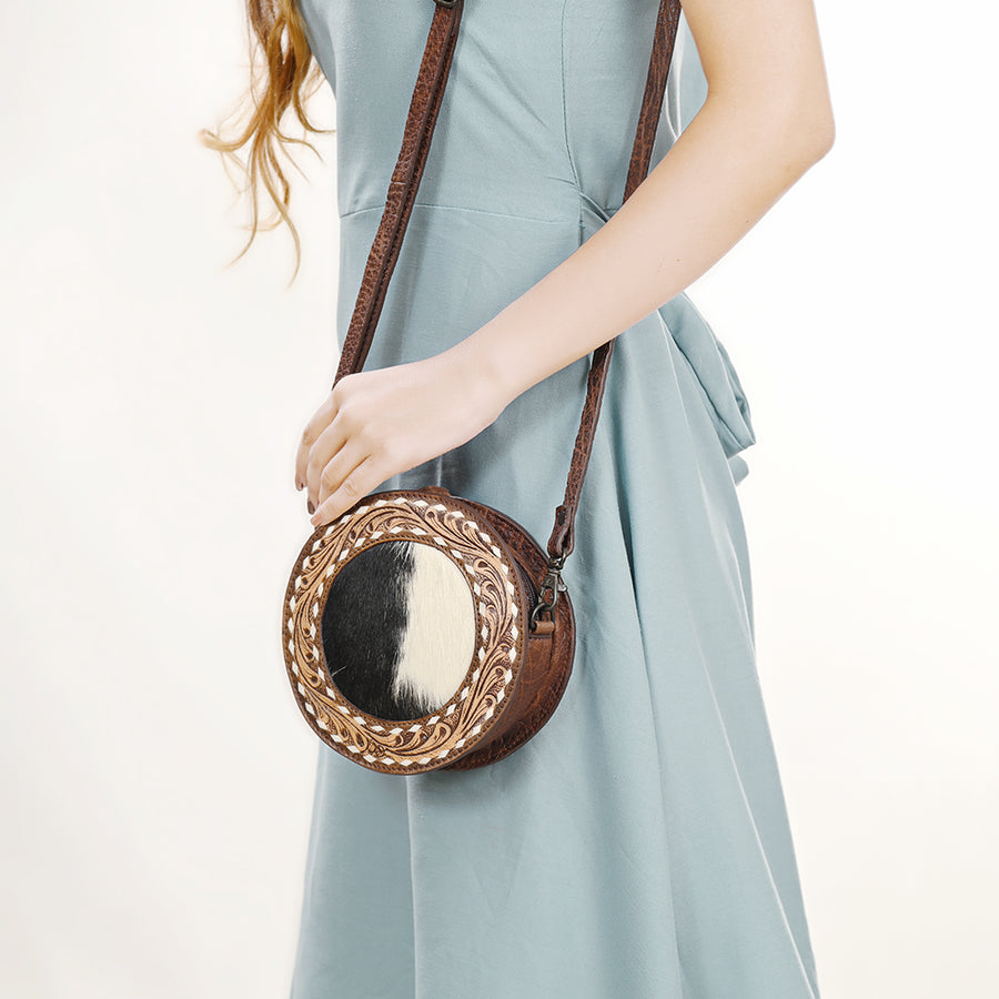 American Darling Canteen Bag Hand Tooled Hair on Genuine Leather Western Women | Handbag Purse Travel Clutch