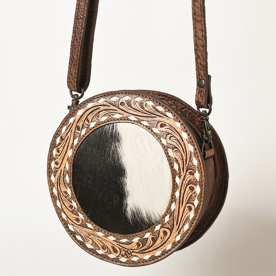 American Darling Canteen Bag Hand Tooled Hair on Genuine Leather Western Women | Handbag Purse Travel Clutch - Uhorse