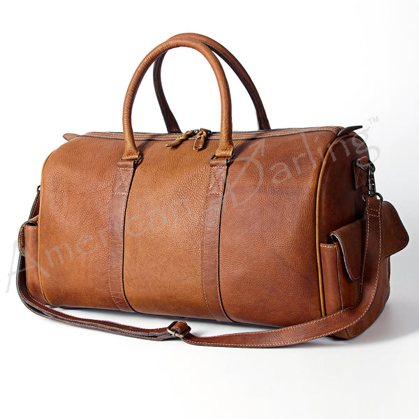 Brown leather duffel bag with shoulder strap - Uhorse