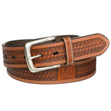 John Deere Tan Basket Weave Genuine Leather Belt for Men Durable Nickel Buckle