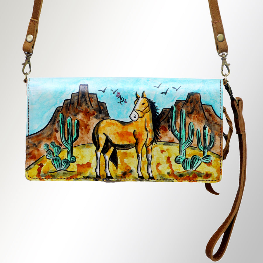 American Darling Organiser Bag, Hand Painted Western Leather, Vegetable Tanned Full Grain, 4in (H) X 8in (W) X 1.5in (D)