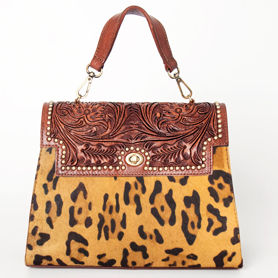 American Darling Leopard Print Leather Western Handbag with Top Handle