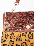American Darling Leopard Print Leather Western Handbag with Top Handle