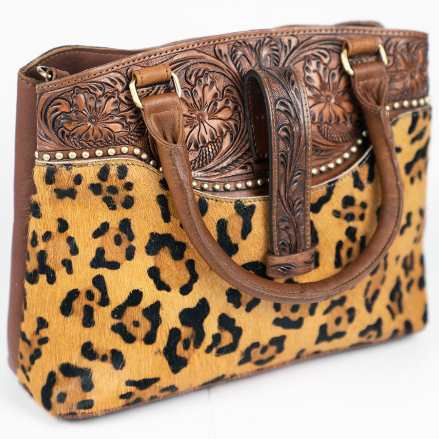 American Darling Western Hand-Tooled Floral Tote Bag - Cowhide Leather Purse - Uhorse