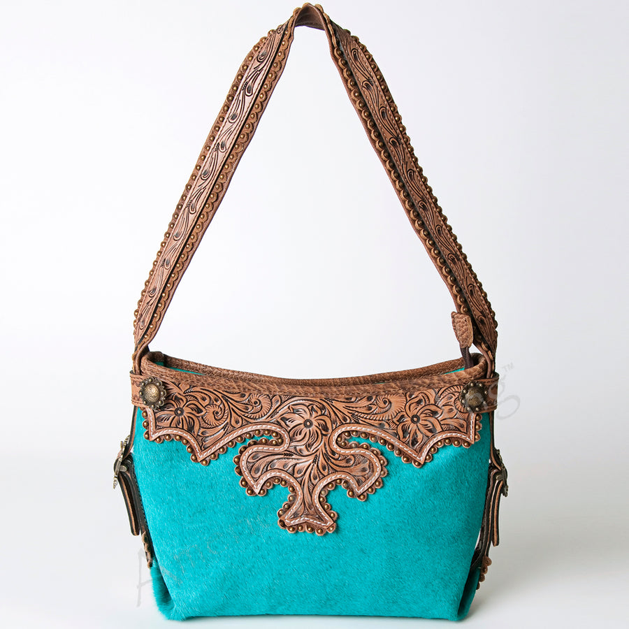 American Darling Hobo Bag Western Hand Tooled Floral Genuine Leather Purse with Rivetted Detail and YKK Zipper for Women