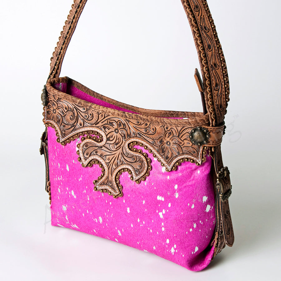 American Darling Handcrafted Hand Tooled Leather Hobo Bag with Hair-On Cowhide - Uhorse