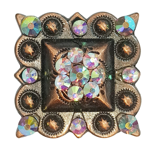 Western Screw Back Square Berry Concho Ab Crystal Copper Cowgirl Hilason - Uhorse