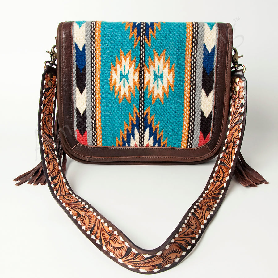 American Darling Hand Tooled Saddle Blanket Cross body Bag Eco-Friendly Genuine Leather Fringed Western Purse YKK Zipper