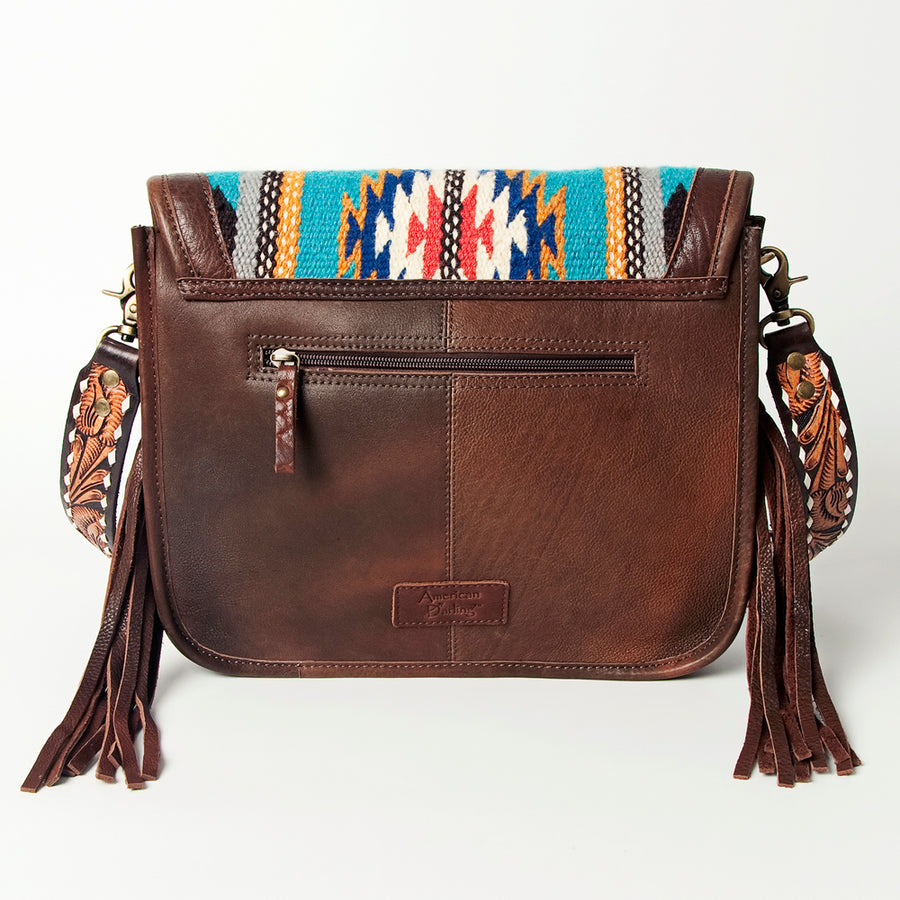 American Darling Hand Tooled Saddle Blanket Cross body Bag Eco-Friendly Genuine Leather Fringed Western Purse YKK Zipper