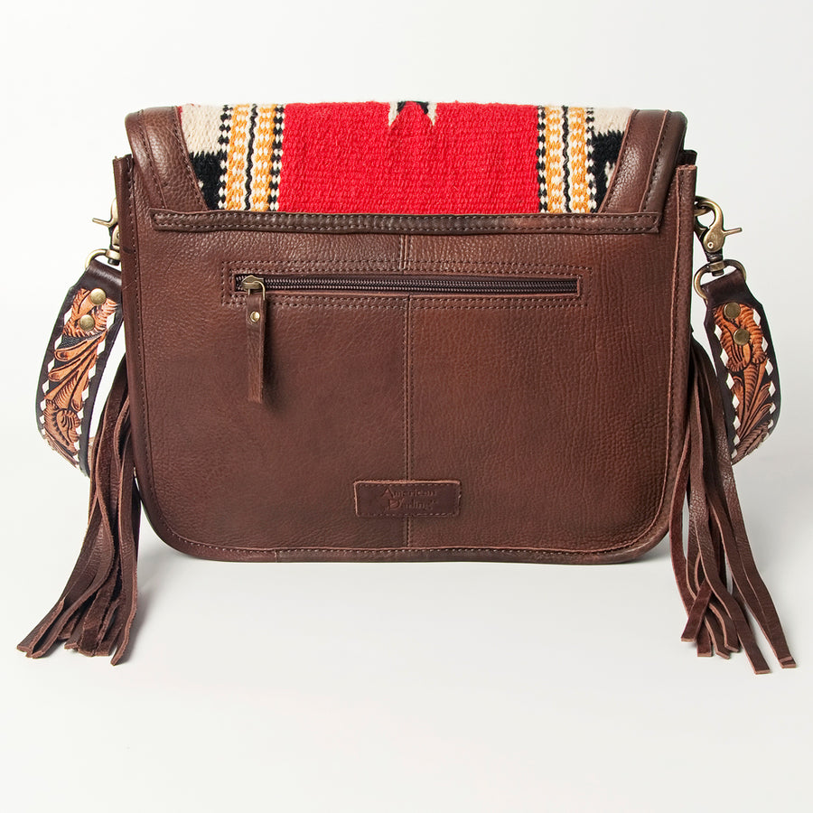American Darling Hand Tooled Saddle Blanket Cross body Bag Eco-Friendly Genuine Leather Fringed Western Purse YKK Zipper