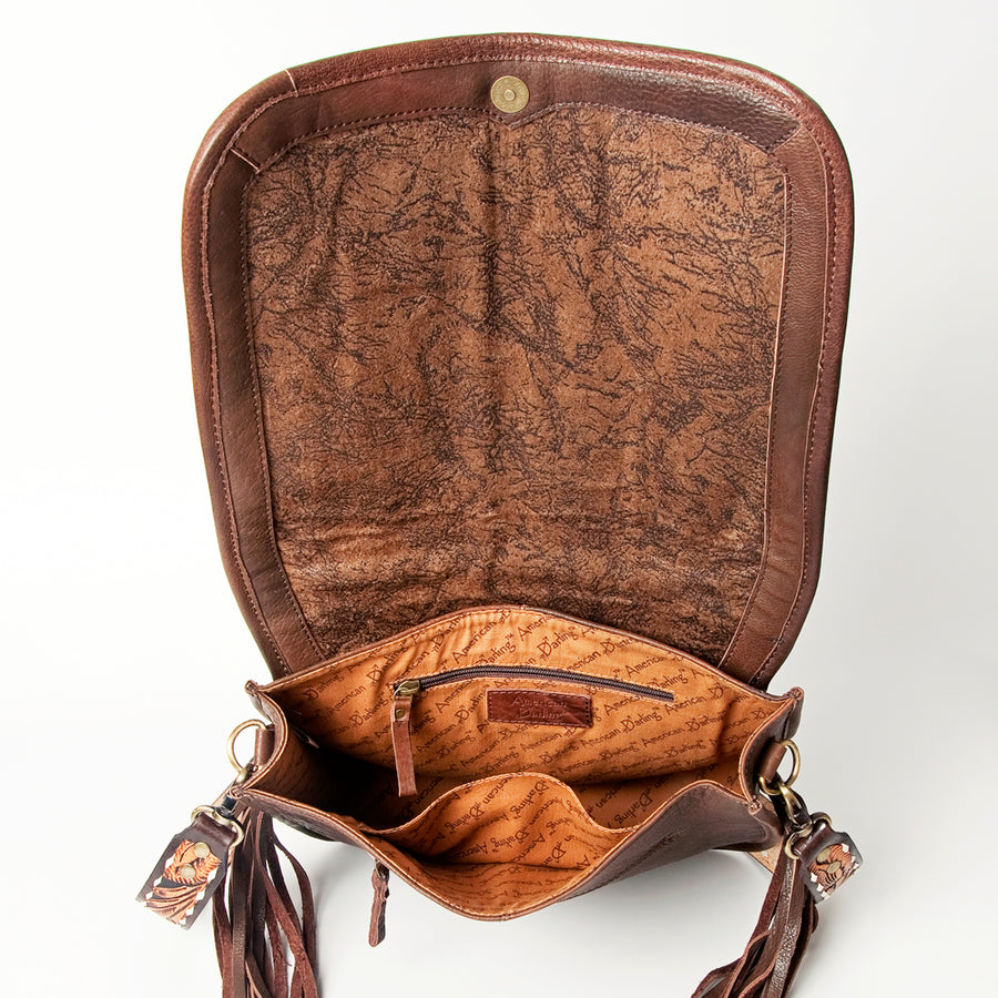 American Darling Hand Tooled Saddle Blanket Cross body Bag Eco-Friendly Genuine Leather Fringed Western Purse YKK Zipper