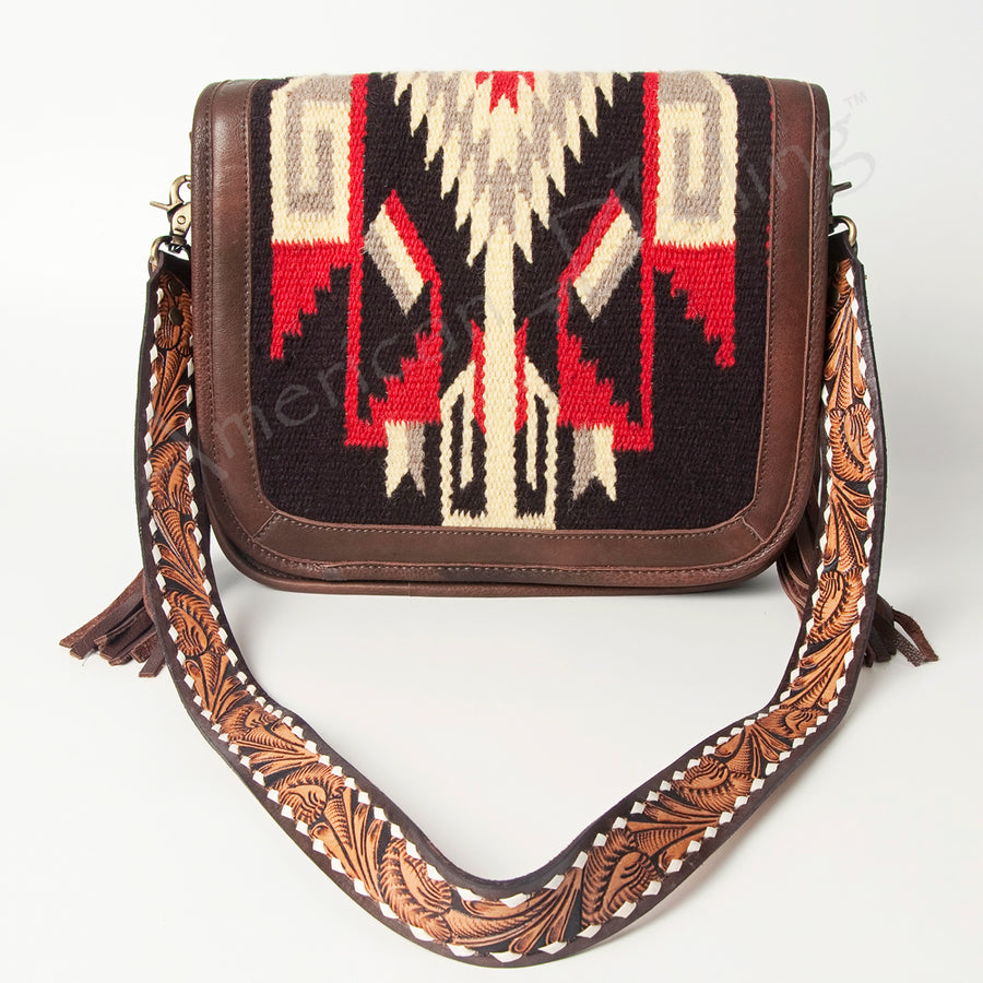American Darling Hand Tooled Saddle Blanket Cross body Bag Eco-Friendly Genuine Leather Fringed Western Purse YKK Zipper