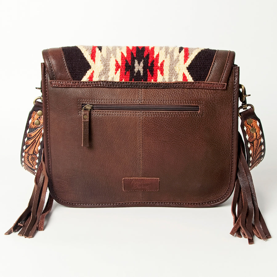 American Darling Hand Tooled Saddle Blanket Cross body Bag Eco-Friendly Genuine Leather Fringed Western Purse YKK Zipper