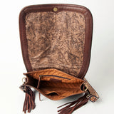 American Darling Hand Tooled Saddle Blanket Cross body Bag Eco-Friendly Genuine Leather Fringed Western Purse YKK Zipper
