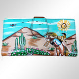 Turquoise canvas wallet with western desert scene illustration - Uhorse