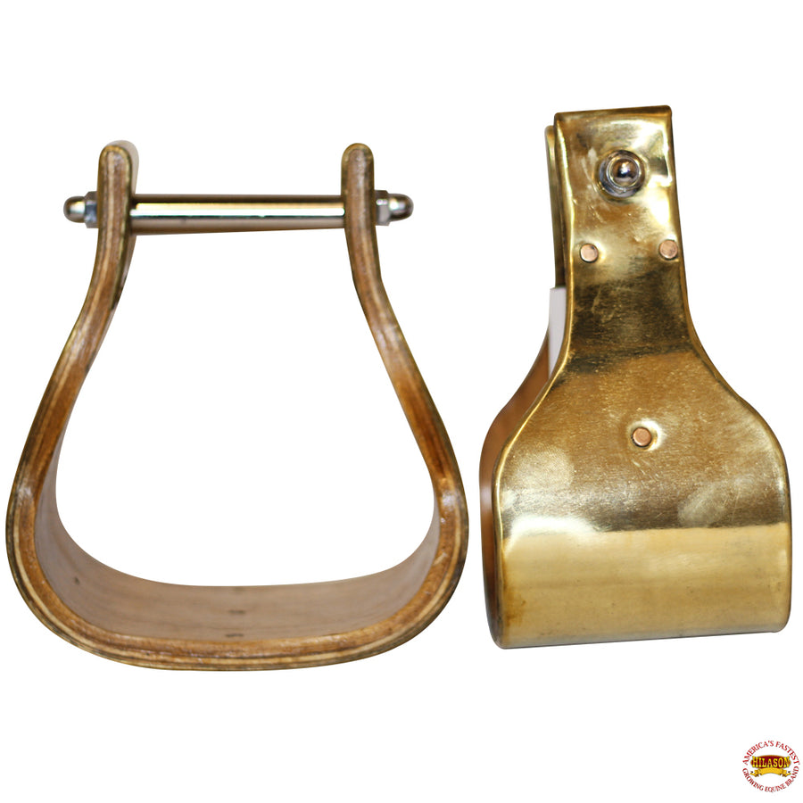 Bar H Equine W. H. Heavy-Duty Brass Bounded Wooden Stirrups by Hilason – Cowboy and equestrian accessories
