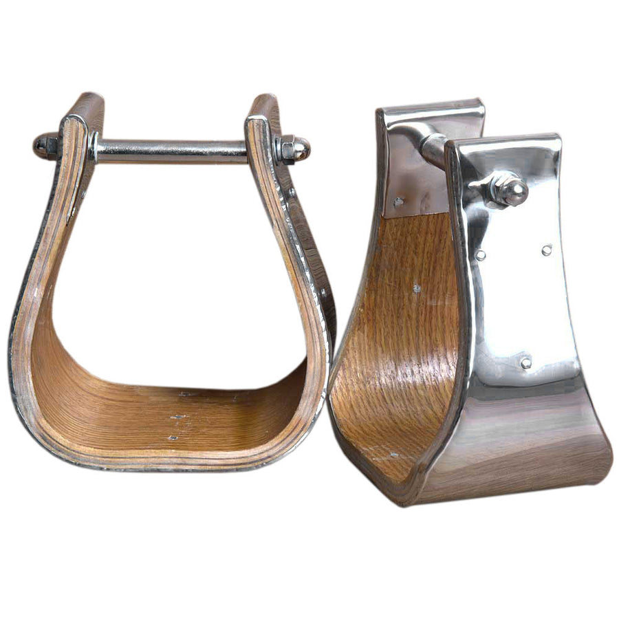 Bar H Equine W. H. Heavy-Duty Nickel Plt. Wooden Stirrups by Hilason – Cowboy and equestrian accessories