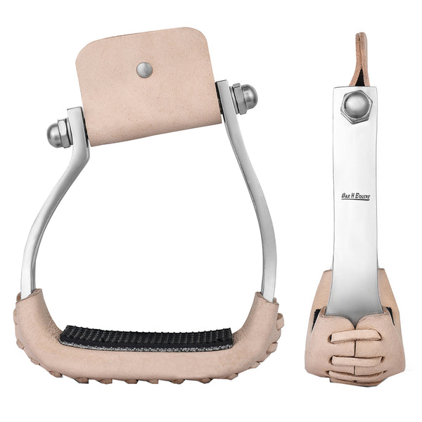 3" Wide Bar H Equine Western Horse Heavy-Duty Genuine Leather Alum. Twisted Sloped Stirrups - Uhorse