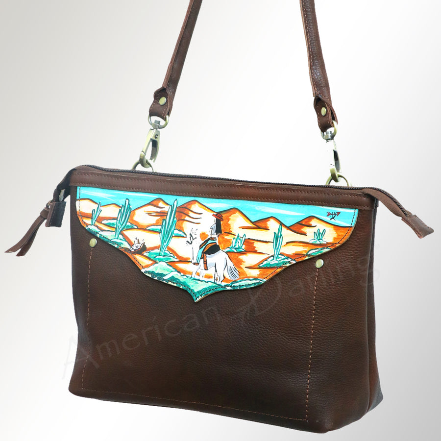 American Darling Hand Painted Western Leather Cross body Bag - Handcrafted - Uhorse