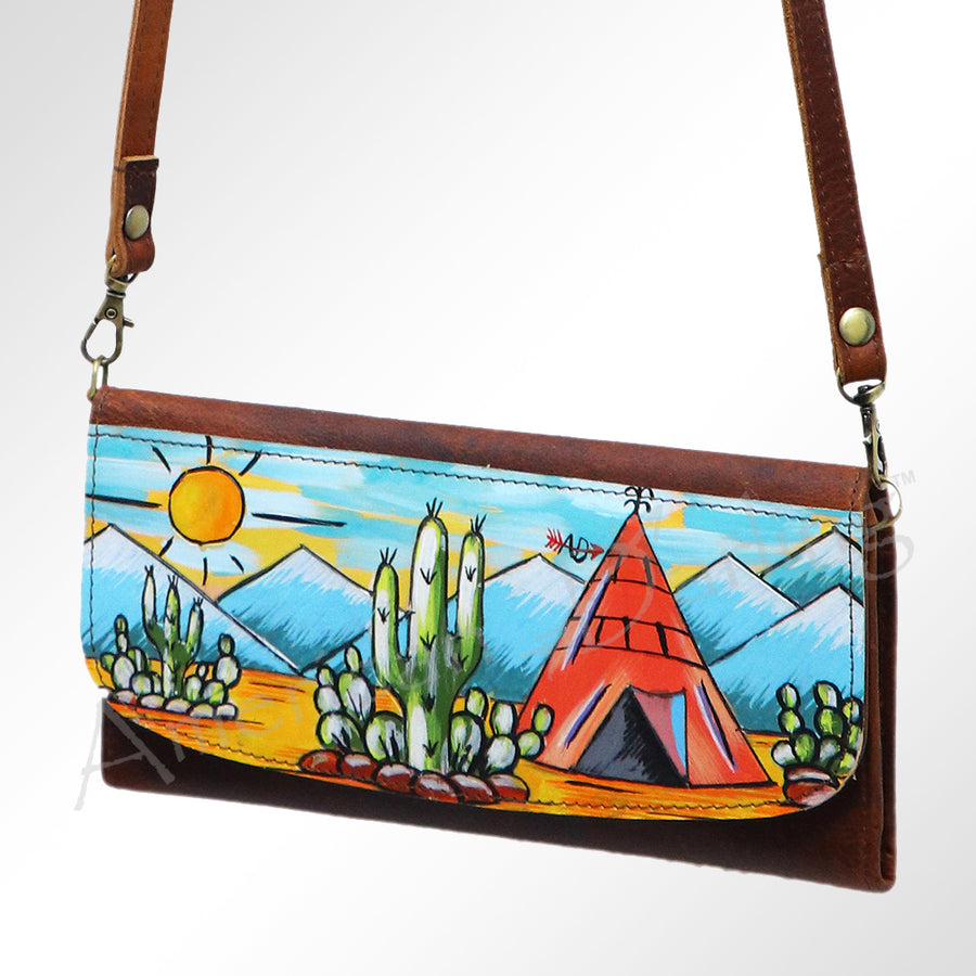 American Darling Hand Painted Small Cross body Bag - Western Leather Wallet Purse - Uhorse