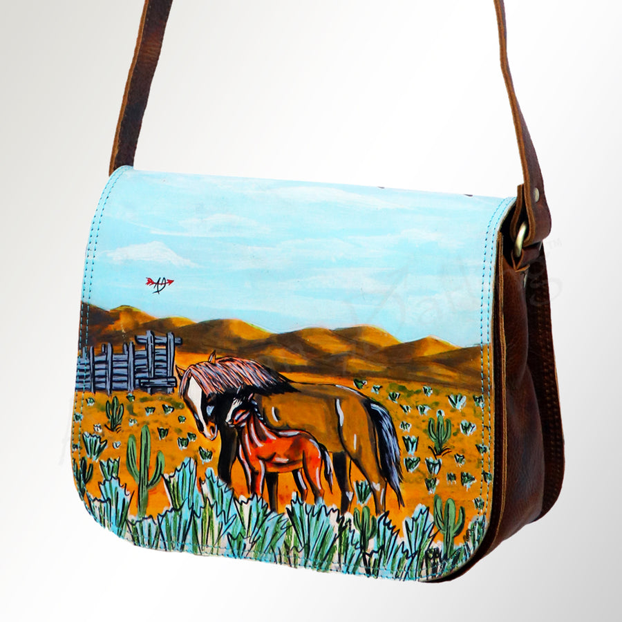American Darling Hand Painted Western Leather Messenger Bag - Handcrafted - Uhorse
