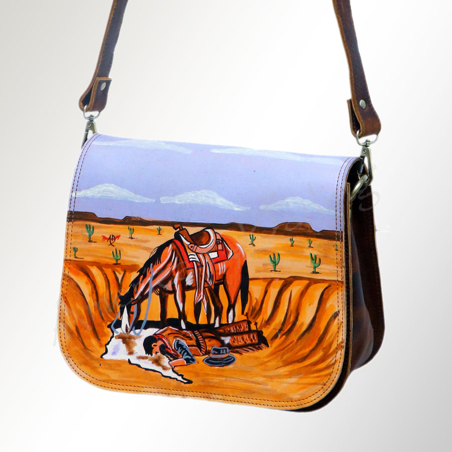 American Darling Hand Painted Western Leather Messenger Bag - Handcrafted - Uhorse