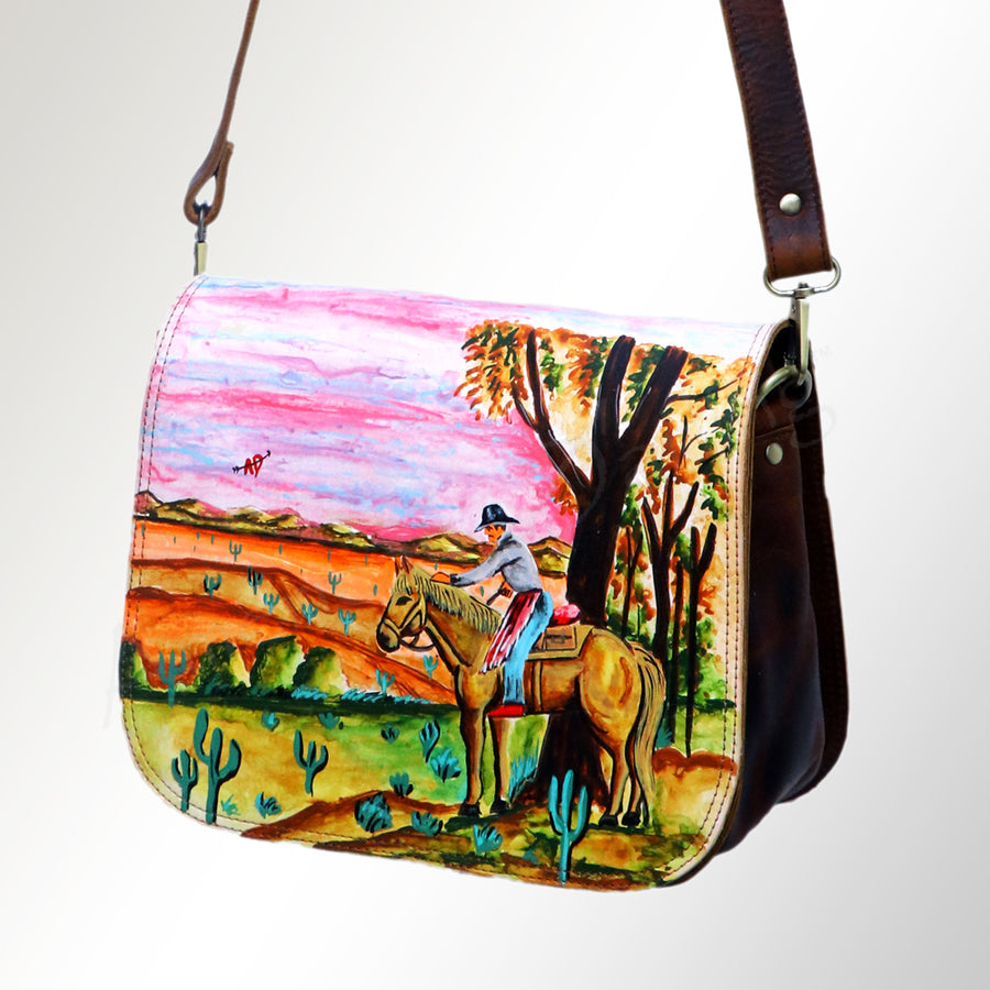 American Darling Hand Painted Western Leather Messenger Bag - Handcrafted - Uhorse