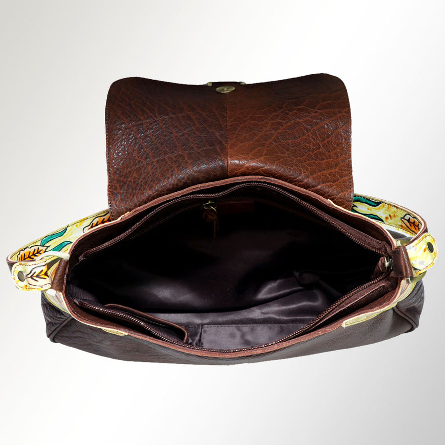 American Darling Cross body Bag, Hand Painted Western Scene, Genuine Vegetable Tanned Leather with Tassels, 8in X 3in X 12in