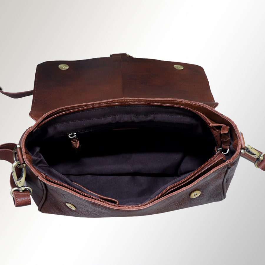 American Darling Cross body Bag, Hand Painted Artistic Horse Scene, Fringed Vegetable Tanned Leather, 14in X 2in X 12in