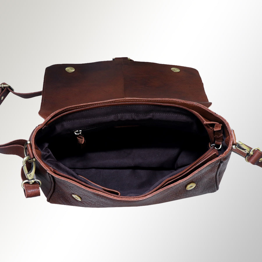 American Darling Cross body Bag, Hand Painted Artistic Horse Scene, Fringed Vegetable Tanned Leather, 14in X 2in X 12in