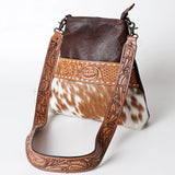 Brown leather and cowhide shoulder bag with tooled leather trim - Uhorse