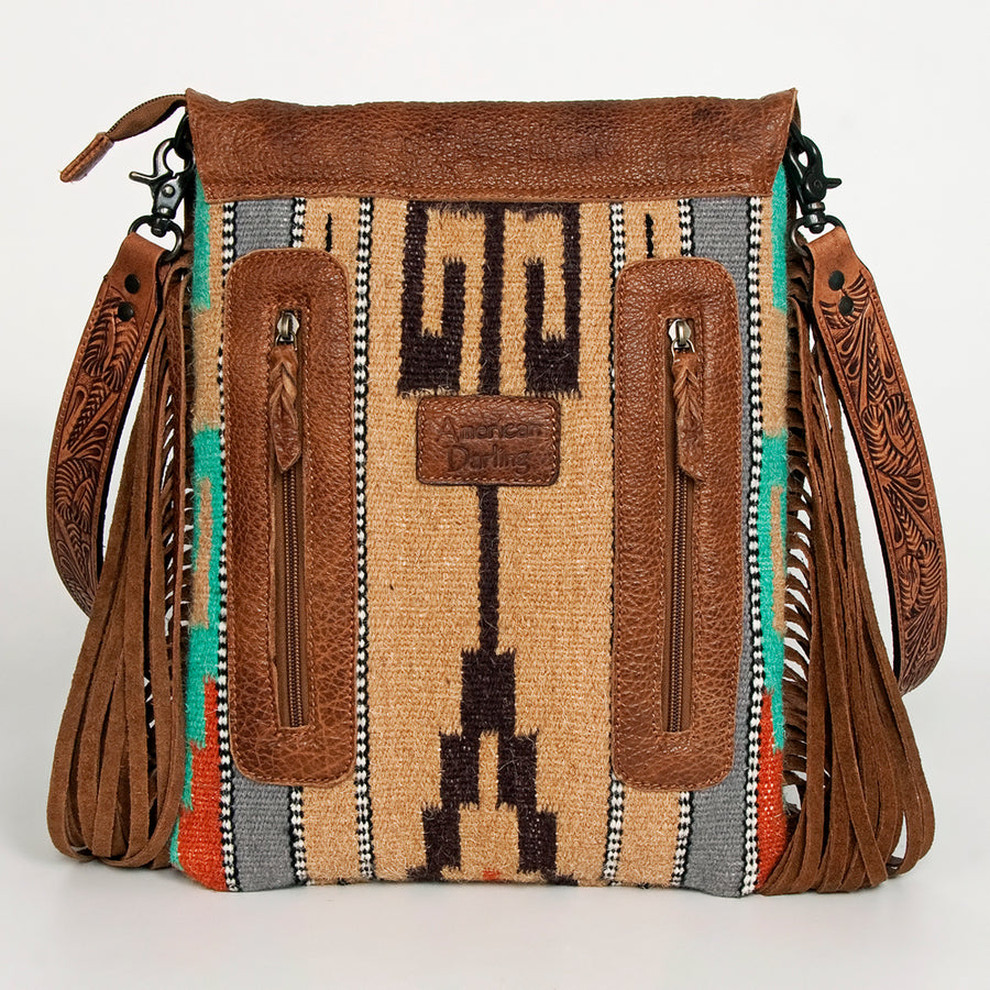 American Darling Cross Body Saddle Blanket Fabric Leather Western Women Bag Handbag Purse Crossbody Travel Bags College