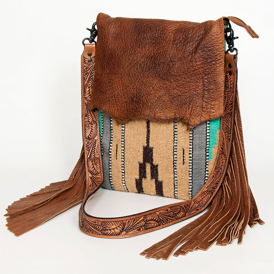 American Darling Messenger Saddle Blanket Fabric Leather Western Women Bag Handbag Purse Crossbody Travel Bags - Uhorse