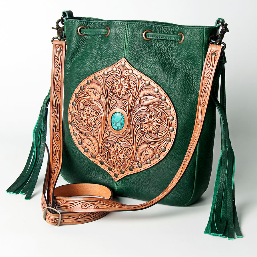 American Darling Bucket Hand Tooled Genuine Leather Women Bag Western Handbag Purse - Uhorse