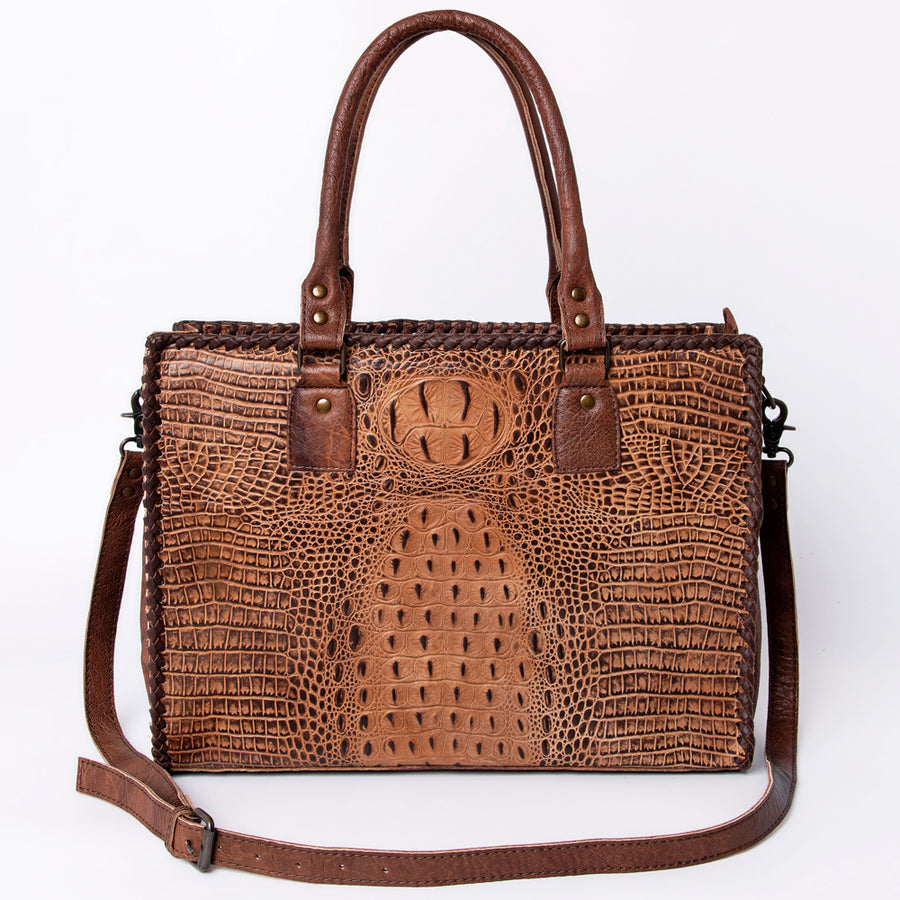 American Darling Tote Bag - Western Leather Hand Tooled Floral Carved Purse with Braided Detailing & Secure YKK Zipper