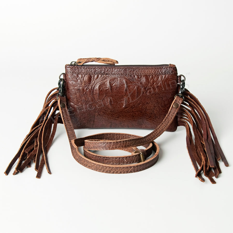 American Darling Wallet Bag for Women, Crocodile Embossed Full Grain Leather Western Clutch with YKK Zipper & Wrist Strap
