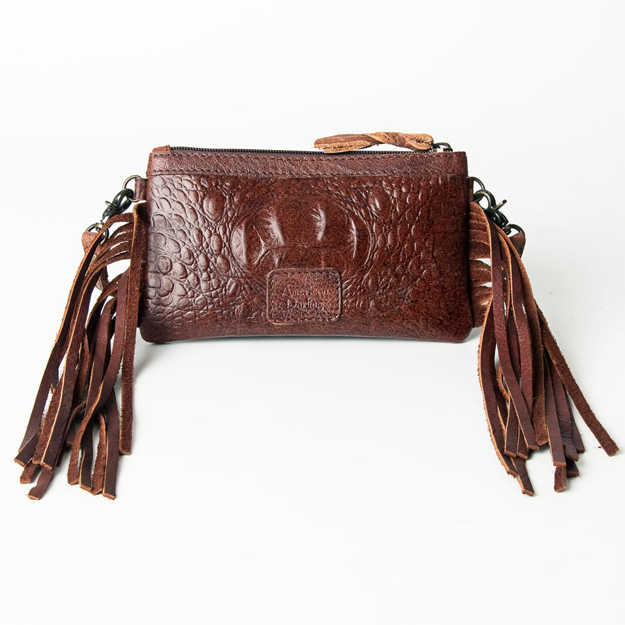 American Darling Wallet Bag for Women, Crocodile Embossed Full Grain Leather Western Clutch with YKK Zipper & Wrist Strap